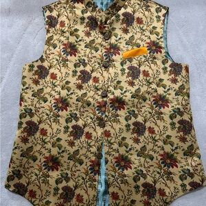 Floral Indian Style Sleeveless Vest with Pocket Square